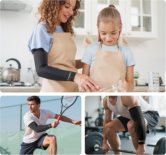 [360° Full Compression] Copper Arm Sleeves for Men & Women, [Ultra Breathable] Arm Brace for Forearm, Bicep, Triceps, Tennis Elbow, Basketball, Golf, Arthritis, Tendonitis, Bursitis