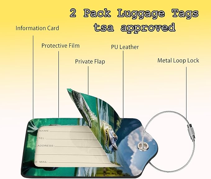 TSA Approved Luggage Tags for Suitcases Crocodile Heart 2 Pack Funny Leather Carnival Cruise Airport Cute Travel Name Tags Golf Bag tag Ships Essentials Privacy Cover ID Label for Women Men