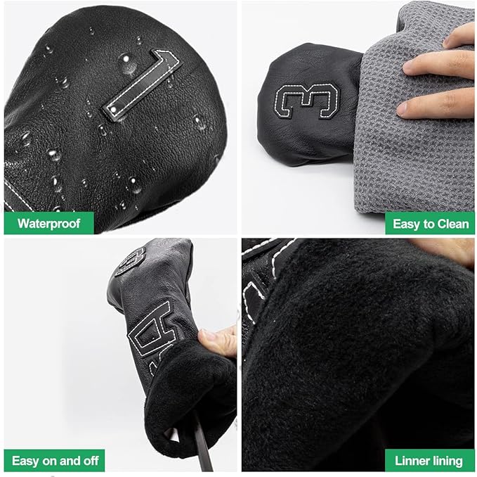 Golf Club Head Covers,USA Golf Driver Headcover Fariway Wood Covers Hybrid Head Covers 3 Wood Headcover Leather Golf Headcover with Number Tag for All Brand