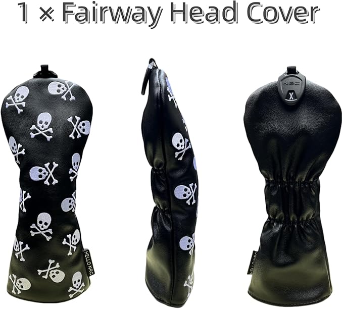 Set Golf Club Covers or 1pc Black Driver Headcover 3 5 Wood Headcover Hybrid Headcover Skull Heads Embroidery, PU Leather Golf Head Covers for Woods and Driver, Golf Accessories for Men