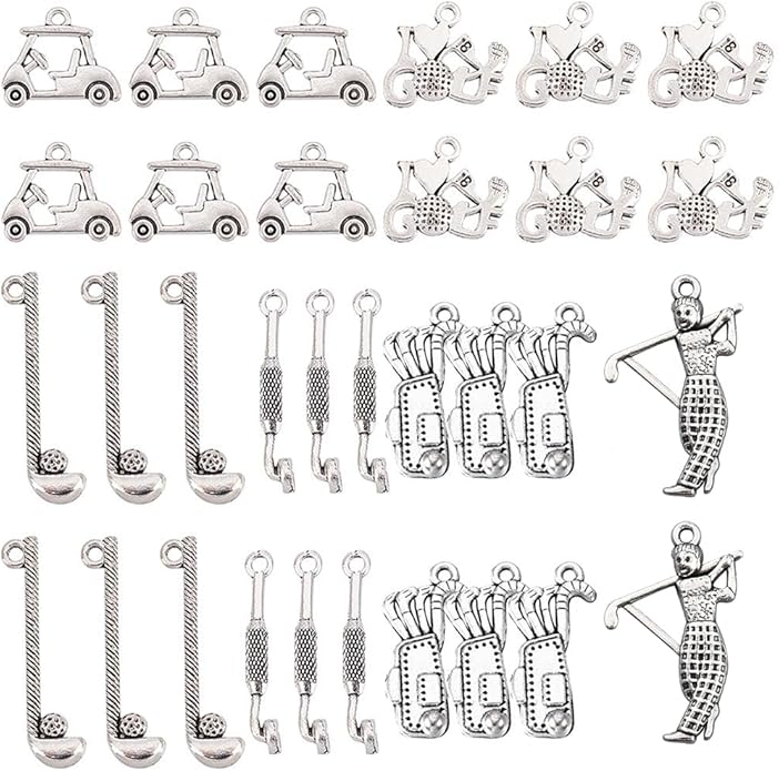SUNNYCLUE 1 Box 60Pcs Golf Charms Golf Charm Bulk Sport Club Cart Sports Pendants for Jewelry Making I Love Golfer Earrings Necklace Bracelet Keychain DIY Supplies Adult