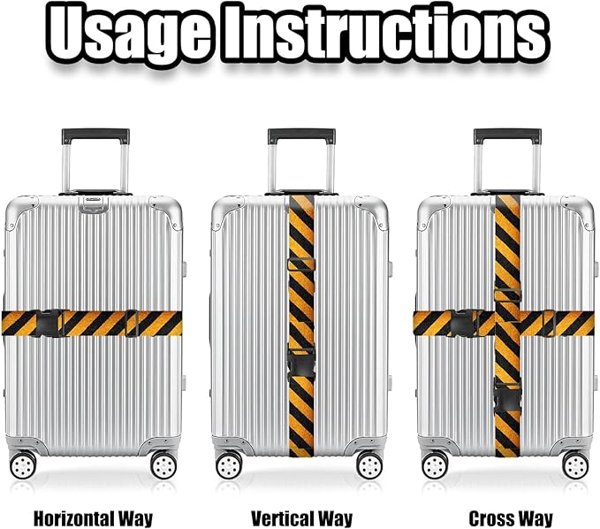 Nuxovilar Luggage Straps of 2 Set Black & Yellow Diagonal Stripes Pattern, 1.96x90.5 inches - Luggage Straps for Suitcases, Fit for Adventure Trips, Outdoor Travel, Daily Commute