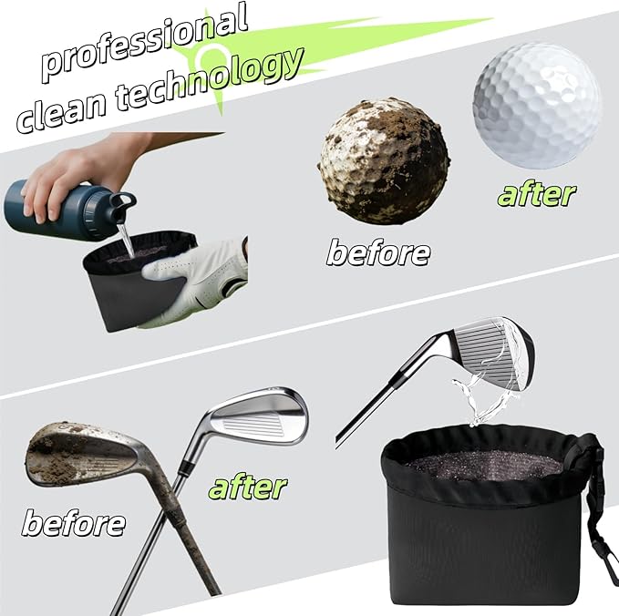 Golf Club Cleaner Bag with Towel Removable Golf Ball Washer Retractable Towel Golf Gifts for Men Women Golfers