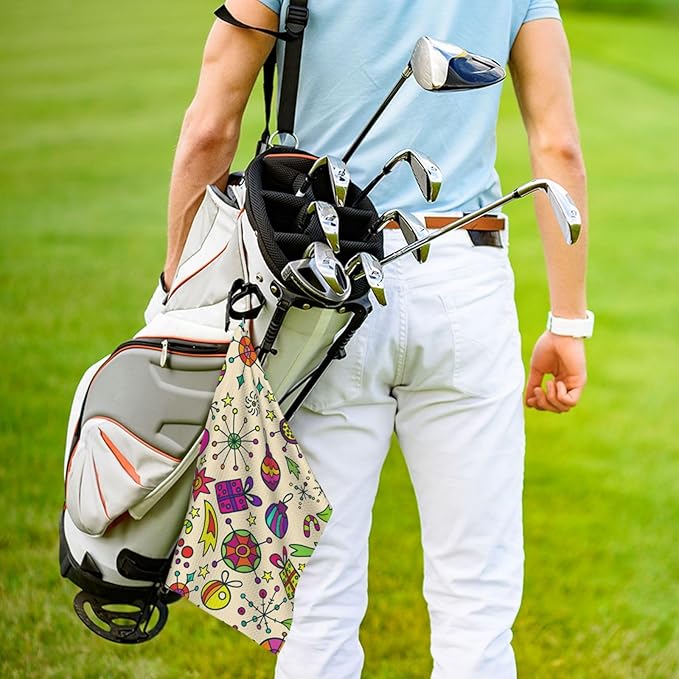 Flower Golf Towel Waffle Microfiber with Hook Detachable Clip 24x16in