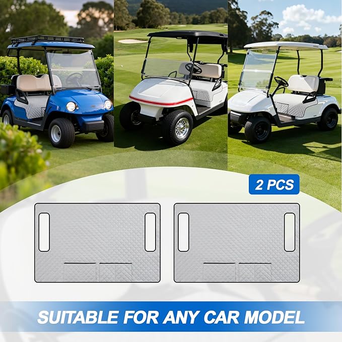 2 Pcs Grey Golf Cart Seat Covers, 51"x 31" Cool and Sweat Absorption Golf Cart Seat Towel Blanket with 4 Front Pockets & Nonskid Pocket and Nonskid Bottom for Home, Party