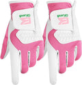 Golf Gloves Women Left Right Handed Golfer Rain Grip Hot Wet All Weather 2 Pack or 1 Pair, Womens Golf Glove Breathable Flexible Mesh for Ladies in Pink White