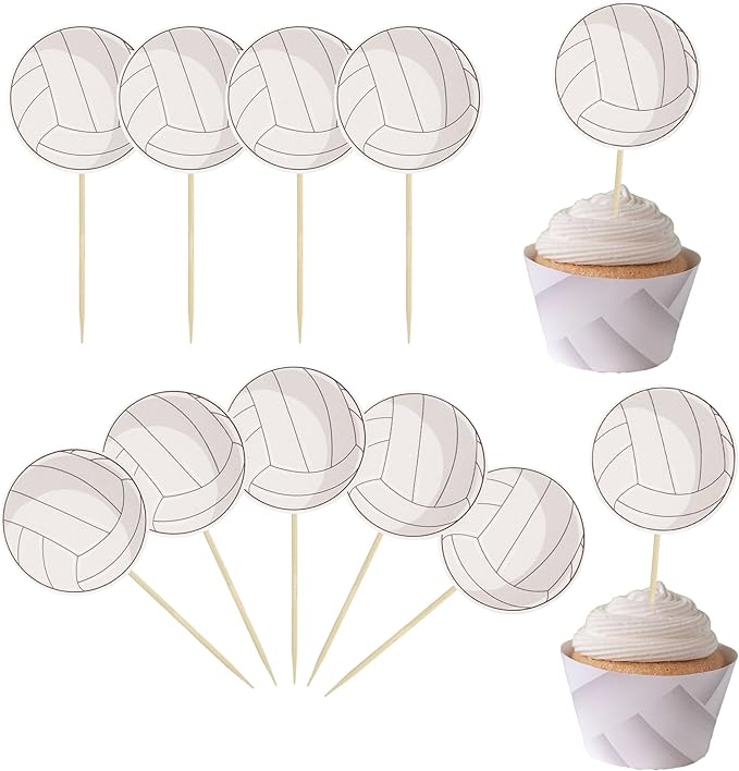 36Pcs Volleyball Cupcake Toppers Sport Balls Cupcake Picks Volleyball Theme Birthday Party Baby Shower Sport Game Party Cake Decorations Supplies