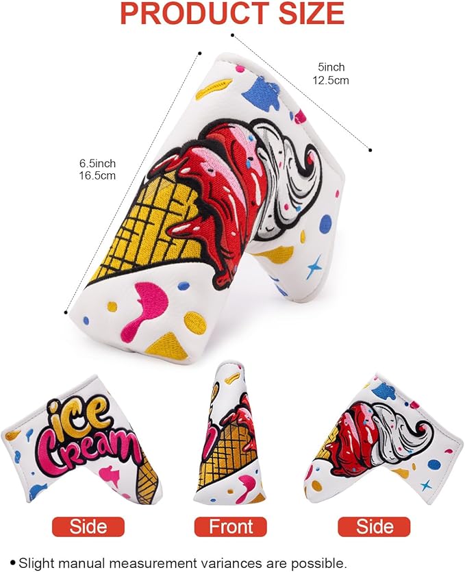 Golf Club Head Covers, Ice Cream Golf Headcovers for Drivers, Fairway Woods, Hybrids, Mallet Blade Putter Cover, Funny Golf Club Covers with Premium PU Leather and Advanced Embroidery for Most Brands