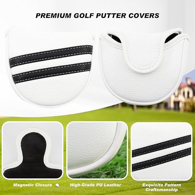Golf Club Covers,4pcs or 1pc Golf Headcovers for Woods and Driver Fairway Hybrids Women Men - Premium PU Leather with Interchangeable Tags & Magnetic Blade and Mallet Putter Covers