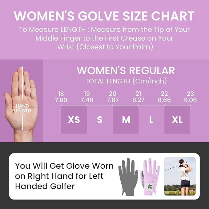 Amy Sport Golf Gloves Women's Upgrade Rain Grip Left Hand Weathersof Value 2 Pack, Right Handed Golfer Hot Wet All Weather Glove for Women Girls Ladies, Fit Size Small Medium Large