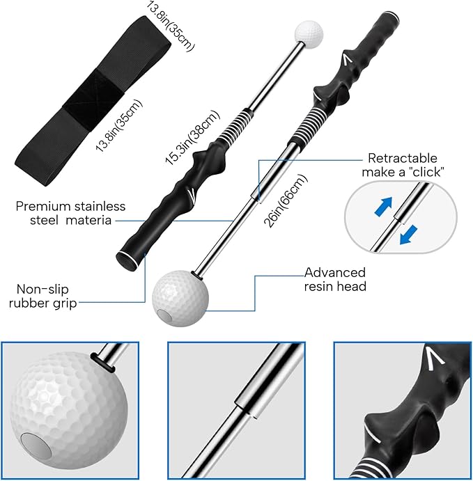 Retractable Golf Swing Training Aid, Golf Training Aid to Improve Hinge, Forearm Rotation, Shoulder Turna and Grip for Warm-up - Right-Handed Golf Club for Practice Indoor & Outdoor Practice