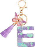 Suweibuke Colourful Cute Initial Letter Keychains for Women Girls with Tassel Butterfly, Charm for Purse Handbags Backpacks