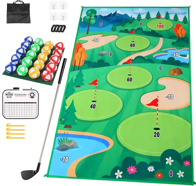 Golf Chipping Game Mat Golf Training Hitting Mat with 20 Sticky Balls Club Scoreboard Indoor Outdoor Home Backyard Office Golf Games for Adults Kids