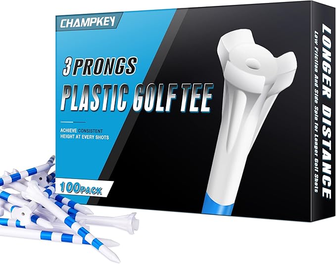 CHAHMPKEY Premium 3-Prong Plastic Golf Tees 3-1/4" 120 or 100 Pack- 40% Reduced Ball Contact with High Stability and Long Distance Performance Golf Tees Plastic