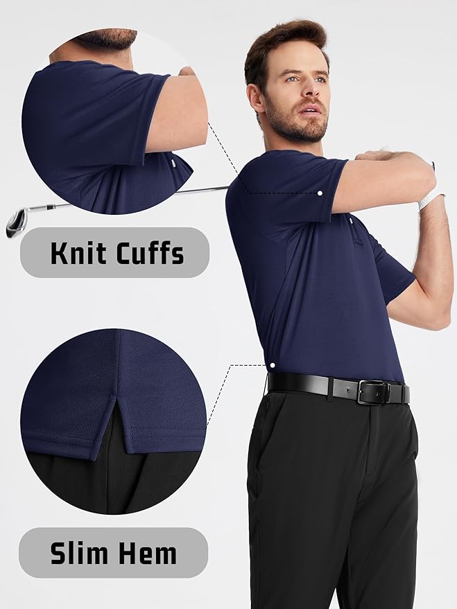 KEFITEVD Men's Polo Shirts Short Sleeve Moisture Wicking Dry Fit Performance Collar Golf Athletic Casual T-Shirt