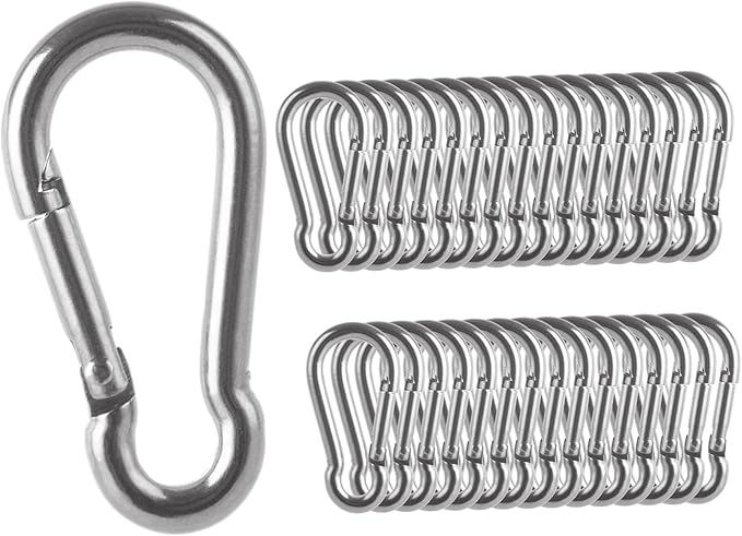 MIVIDE 32 Pack M6 x 2.36 inch Carabiner Clips Spring Snap Hook, 304 Stainless Steel Heavy Duty Snap Hooks Carabiner Quick Link Clip for Camping Hiking Traveling Outdoor Swing Gym, 260Lbs Capacity