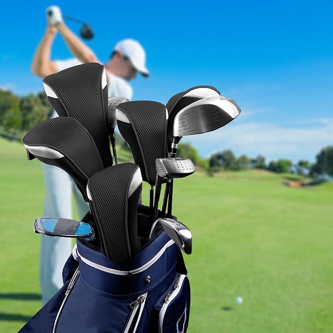 Andux 4pcs/Pack Mesh Golf 460cc Driver Fairway Wood Club Head Covers with Interchangeable No. Tags