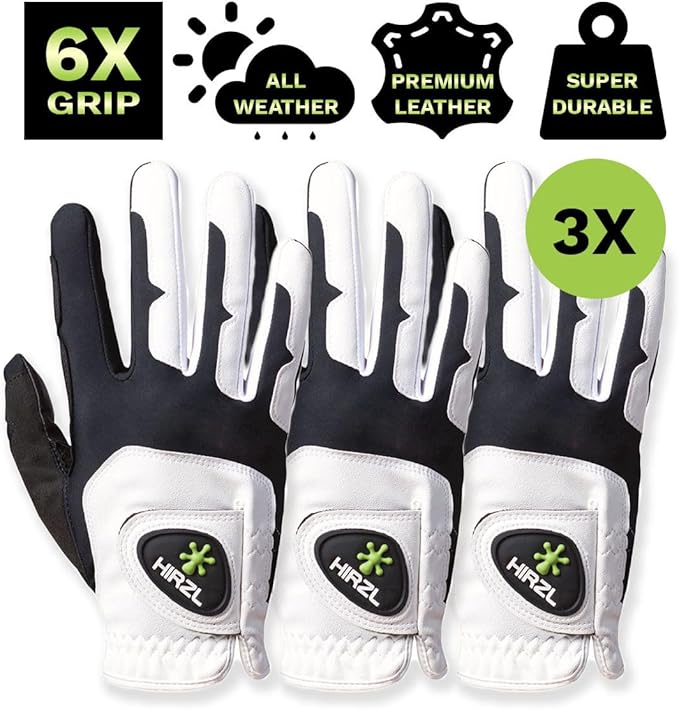 HIRZL GRIPPP FIT Ladies Golf Gloves – All Weather Womens Golf Glove (White/Black) | Kangaroo Leather & Lycra | Ultimate Grip/Wet or Dry | Breathable, Stretch Fit, Sweat Absorbent (Pack of 3)