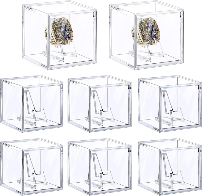 Championship Ring Display Case, Acrylic Display Box and Holder for Super Bowl, Championship, and Baseball Rings, for Collectors and Enthusiasts, 8pcs