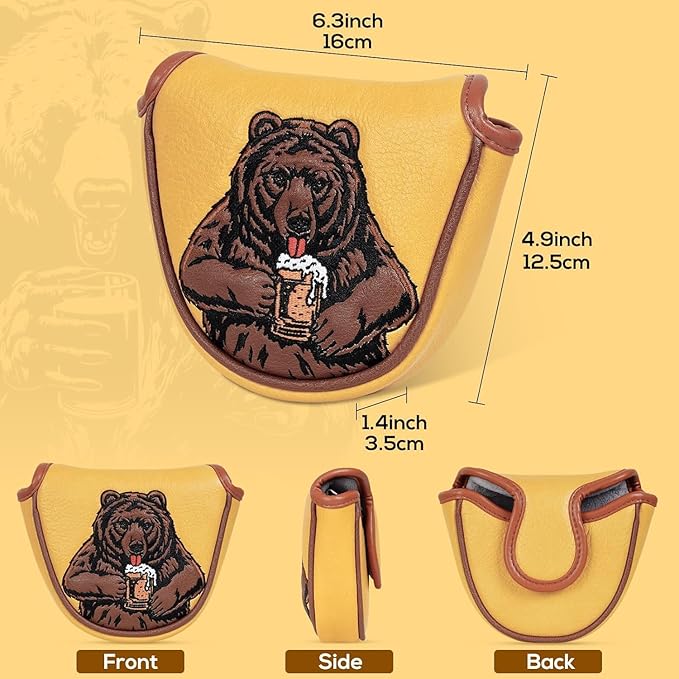 Golf Club Head Cover Golf Head Cover Driver Headcover Fairway Wood Headcover Hybrid Club Head Cover Golf Blade Mallet Putter Cover Beer Bear