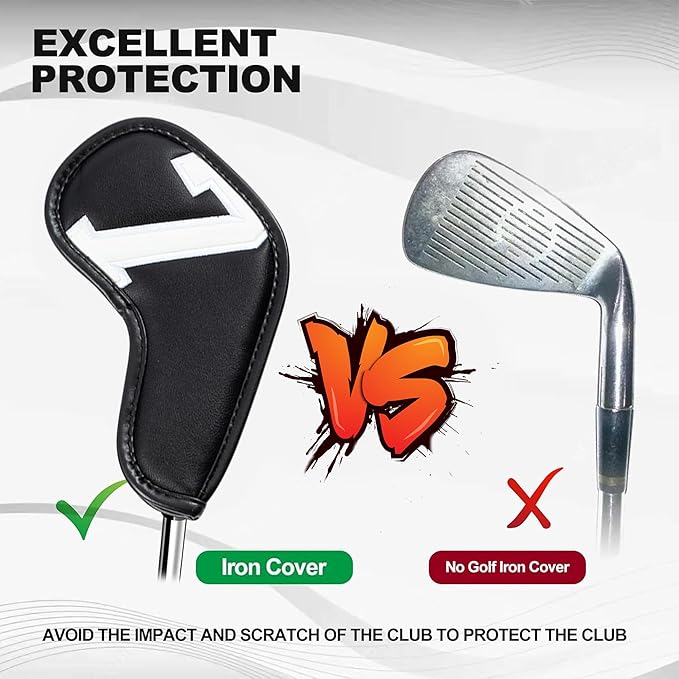 Golf 10pcs Thick Synthetic Leather Golf Iron Head Covers Set Headcover Fit All Brands Callaway Ping Taylormade Cobra Etc. Also Custom Name