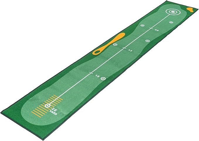GLANC Golf Putting Practice Mat Set with Alignment Mirror & Cup, 20 in X 10 ft Training Aid Mat, Anti-Slip Backing Golf Putting Green for Indoor and Outdoor Use