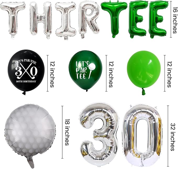 30th Birthday Decorations for Him, Golf 30th Birthday Party Decoration Themed for Men Thirty Birthday Decor Banner Set Durable 30 Number Balloons