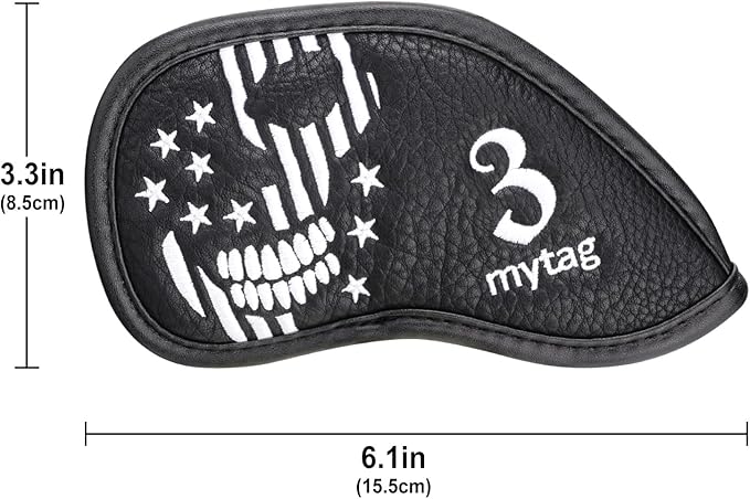 mytag Skull Skeleton Golf Head Covers Black Synthetic Leather Golf Headcovers Set Fits Driver Fairway Wood Hybrid/Utility Putter Iron Wedge Headcover