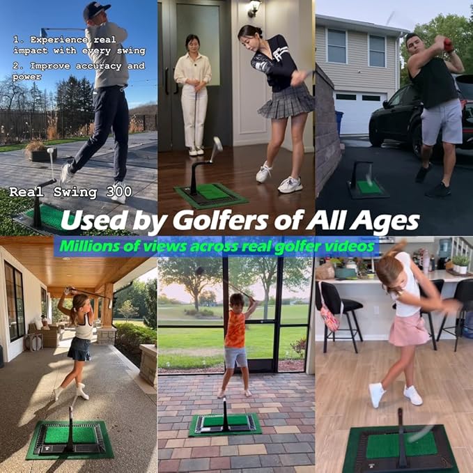 WINNER SPIRIT Real Swing 300 Golf Swing & Hitting Trainer, True Impact, Checking Path After Swing Practice Mat Groover Training Aid, Height Adjustable