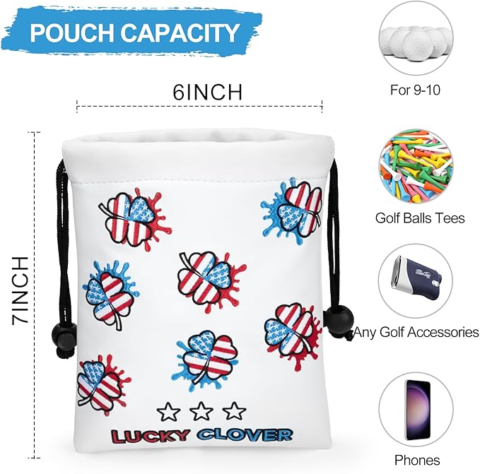 Golf Valuables Pouch, Leather Golf Tee Pouch with Drawstring Closure Golf Ball Handbag Portable Ball Pouch Golf Accessories for Men Women