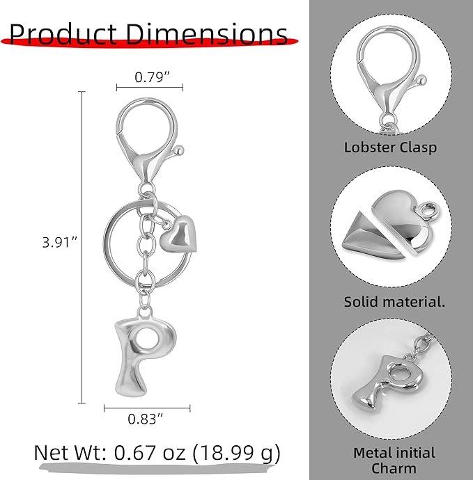 Gold Bubble Heart, Cherry, Bow & More Designs Letter Initial Keychain Bag Charms – Cute Purse Charms for Handbags