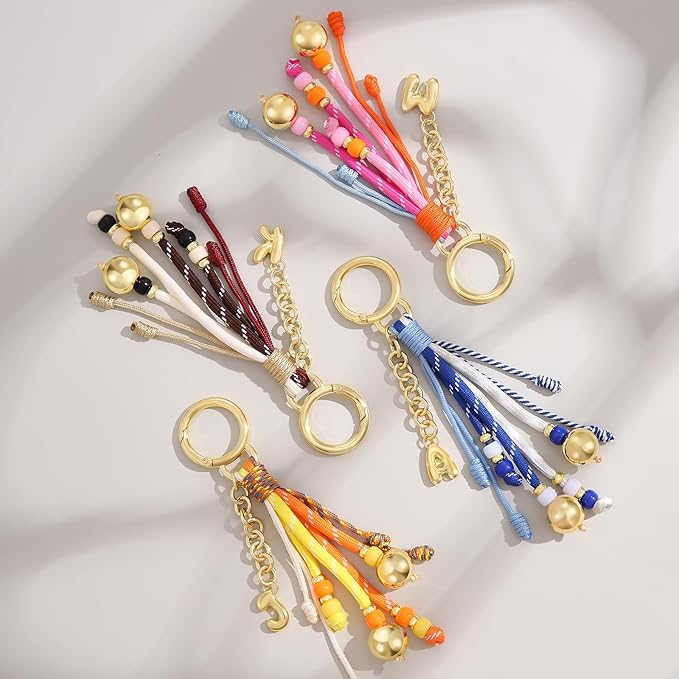 KissYan Christmas Initial Bag Charm for Women, Colorful Rope Purse Keychain With Puffy Letter, Handbag Charm for Backpack