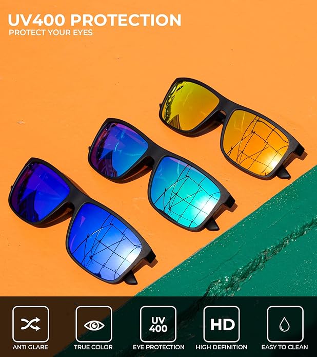 KALIYADI Polarized Sunglasses for Men and Women, Mens Sun Glasses with UV Protection for Driving Fishing Golf (3 Packs)