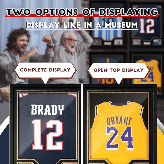 JupDec Jersey Frame Display Case 2 Pack, Large Clear Acrylic Shadow Box with UV Protection for Basketball Baseball Football Soccer Hockey Shirt, Wall Mount Wooden Showcase, Idea Gift for Sports Fans