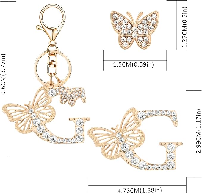Gold Plated Alphabet Initial Letter Keyring Keychain for Women Girls Crystal Key Chains for Wallet Backpack Bag Charm