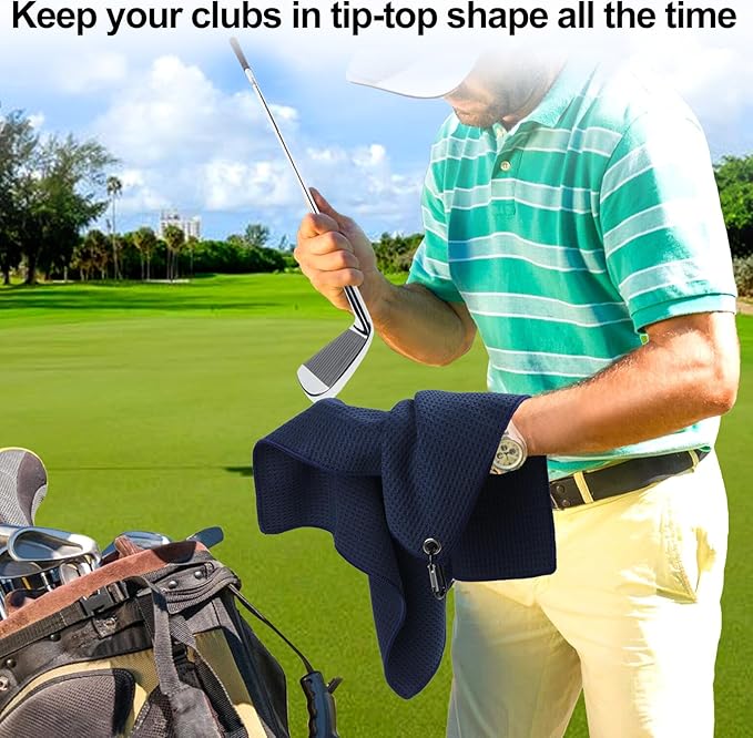 3 Pack 16" X 16" Golf Towels for Golf Bags for Men, Premium Waffle-Pattern Golf Towel with Carabiner Clip, Super Absorbent Microfiber Towel, Golf Accessories for Men, 3 Stain-Resistant Colors