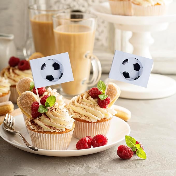 Football Cupcake Topper Flags Banner Mini Small Sports Balls Toothpick Stick Flags Sports Ball Game Cake Party Theme Decorations(100Pcs)