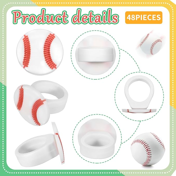 Honeydak 48 Pcs Baseball Cupcake Rings Toppers Decoration Sport Ball Theme Cupcake Picks Baseball Party Decoration Sport Cupcake Toppers Rings for Birthday Party Supplies
