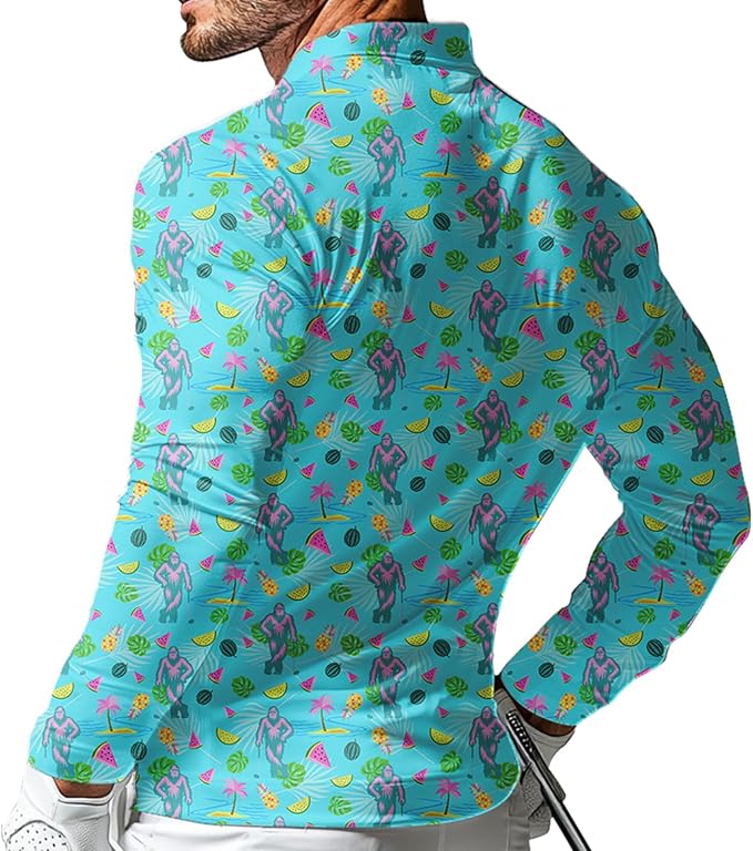 Men's Long Sleeve Golf Shirt Quick Dry 3 Button Work Fishing Outdoor Casual Collar Shirt