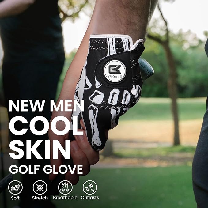 Golf Gloves Men Right Handed Golfer Left Hand Leather Stylish Value 2 Pack with Ball Marker, Mens Golf Glove All Weather Grip, Size Small Medium ML Large XL