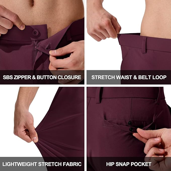 QPNGRP Men's Golf Pants 30"/32"/34" Inseam Lightweight Stretch Work Dress Pants