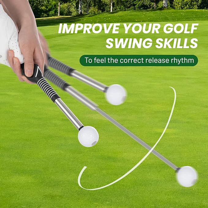 Retractable Golf Swing Trainer – 2025 Golf Gifts with Arm Band,Training Aid for Grip Correction, Swing Click Feedback & Arm Connection,For Right & Left-Handed Golfers,Indoor & Outdoor Practice