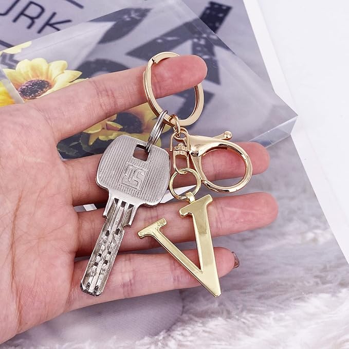 LAXPICOL Gold Letter A-Z Keychain for Women Bag Charms Purse Charms For Handbags Metal Alphabet Initial Letter Keychain
