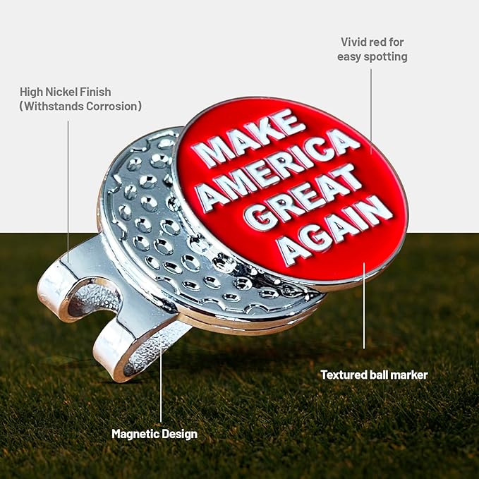 wolph American Golf Ball Marker - Magnetic Hat Clip – Funny Golf Gifts, Golf Accessories for Men Women – Premium Iconic Red, Easy to Spot