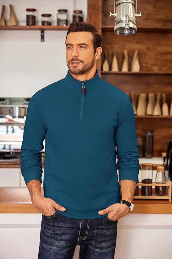 COOFANDY Men's Fleece Quarter Zip Pullover Long Sleeve Mock Neck Sweatshirt