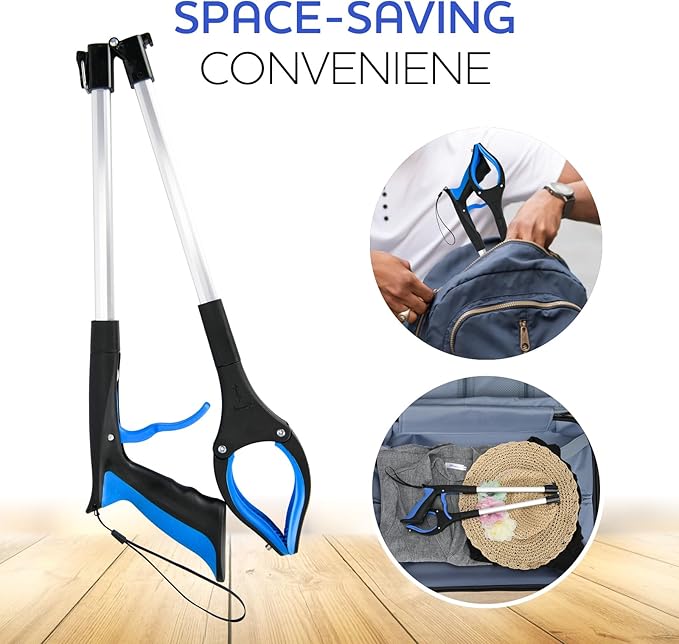 6 Pack Grabber Reacher Tool,32 Inch Extra Long Foldable Grabber Tool with Buckle and Wrist Rope,360°Rotating Anti-Slip Jaw,Trash Claw Grabber Tool,Trash Picker Tool for Outdoor & Indoor (Deep Blue)