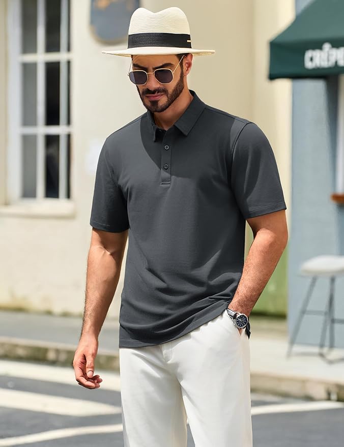 TACVASEN Mens Polo Shirts Short Sleeve Pique 3 Buttons Golf Polo Cooling Performance Moisture Wicking Shirt