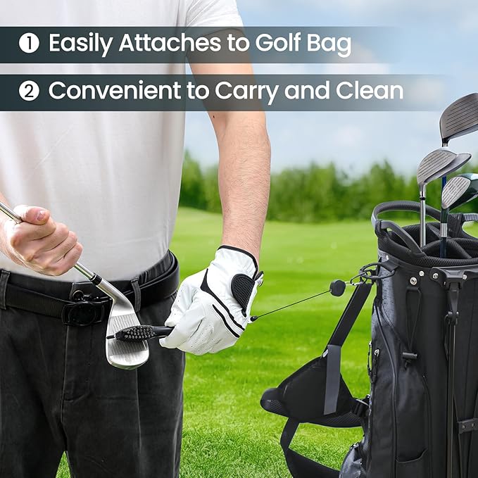 Golf Club Brush and Club Groove Cleaner with Retractable Zip-line and Aluminum Carabiner Cleaning Tools
