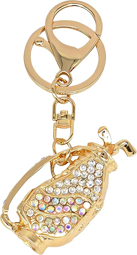 Crystal Rhinestone Golf Clubs Keychain Bag Charms Bling Golf Bag Key Chain Ring Pendant for Women Girls Handbag Purse