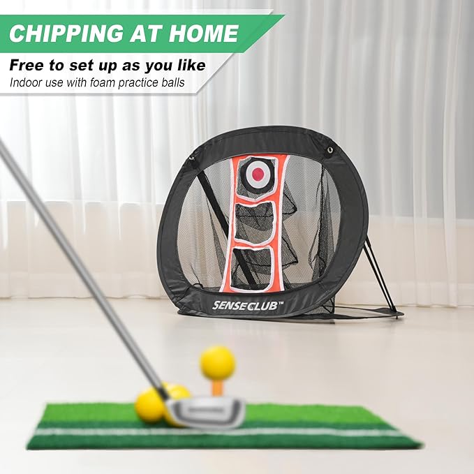 Foldable Chipping Net with Mat & Balls, Indoor Golf Practice Chipping Target, Backyard Golf Game & Gifts